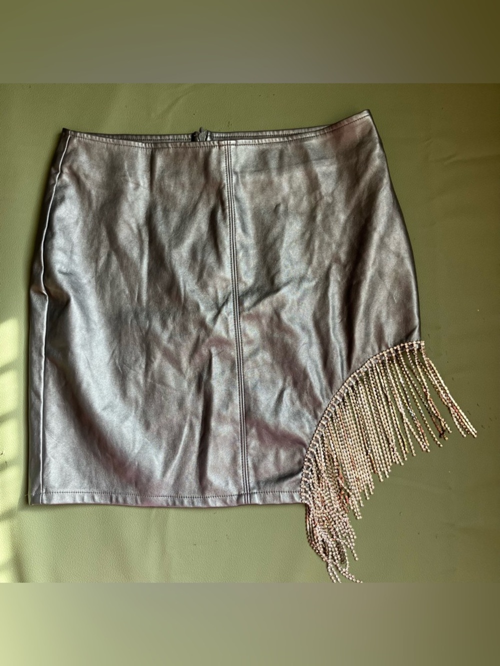 Metallic Silver Fringe Festival Mini Skirt Rhinestone Cowgirl